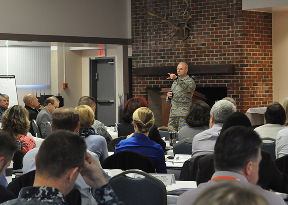 Defense Logistics Agency Aviation Commander Air Force Brig. Gen. Allan Day hosts the Senior Leader Conference on Defense Supply Center Richmond, Virginia, March 1-3, 2016. The conference theme was “Building a Culture of Innovation and Resiliency,” with a focus on effective leadership strategies, integrity, innovative thinking, accountability, removing barriers and resiliency. Attending were leaders from DLA, DLA Aviation and industry partners. 