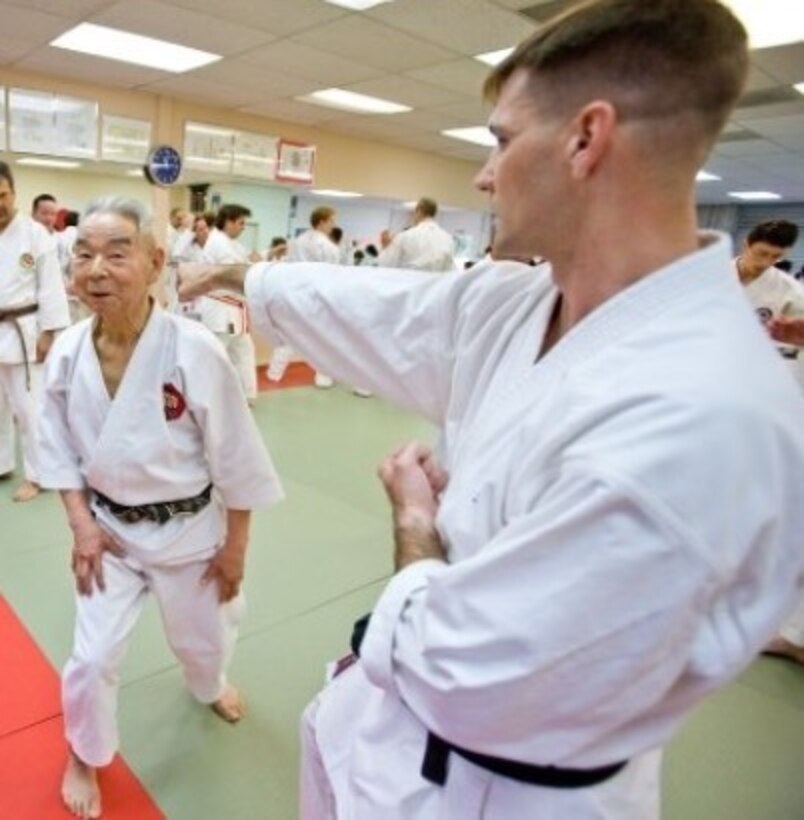 Lt. Col. Gregory Rooker, provost marshal for Marine Corps Air Station Miramar, Calif., practices Wado-Ryu karate with Setamatsu Sensei, an eighth-degree black belt, in 2009. Rooker holds a sixth-degree black belt in karate after 31 years of studying the style.