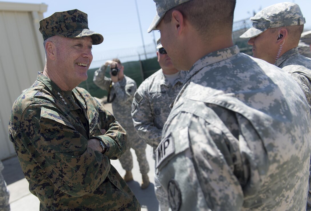 Marine Corps Gen. Joseph F. Dunford Jr., chairman of the Joint Chiefs of Staff, visits Joint Task Force Guantanamo, Cuba, March 9, 2016, to learn about the detention faciity and talk with service members who support the mission. DoD photo by Navy Petty Officer 2nd Class Dominique A. Pineiro