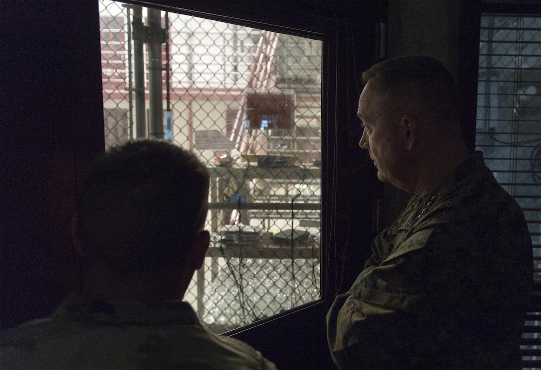 Marine Corps Gen. Joseph F. Dunford Jr., chairman of the Joint Chiefs of Staff, visits Joint Task Force Guantanamo, Cuba, March 9, 2016, to learn about the detention faciity and talk with service members who support the mission. DoD photo by Navy Petty Officer 2nd Class Dominique A. Pineiro