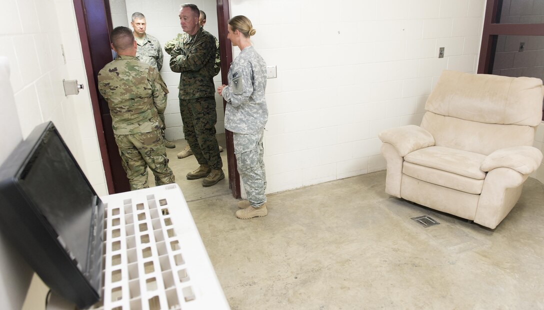 U.S. Marine Gen. Joseph F. Dunford Jr., chairman of the Joint Chiefs of Staff, visits Joint Task Force Guantanamo, Cuba, March 9, 2016, to learn about the detention faciity and talk with service members who support the mission. DoD photo by Navy Petty Officer 2nd Class Dominique A. Pineiro