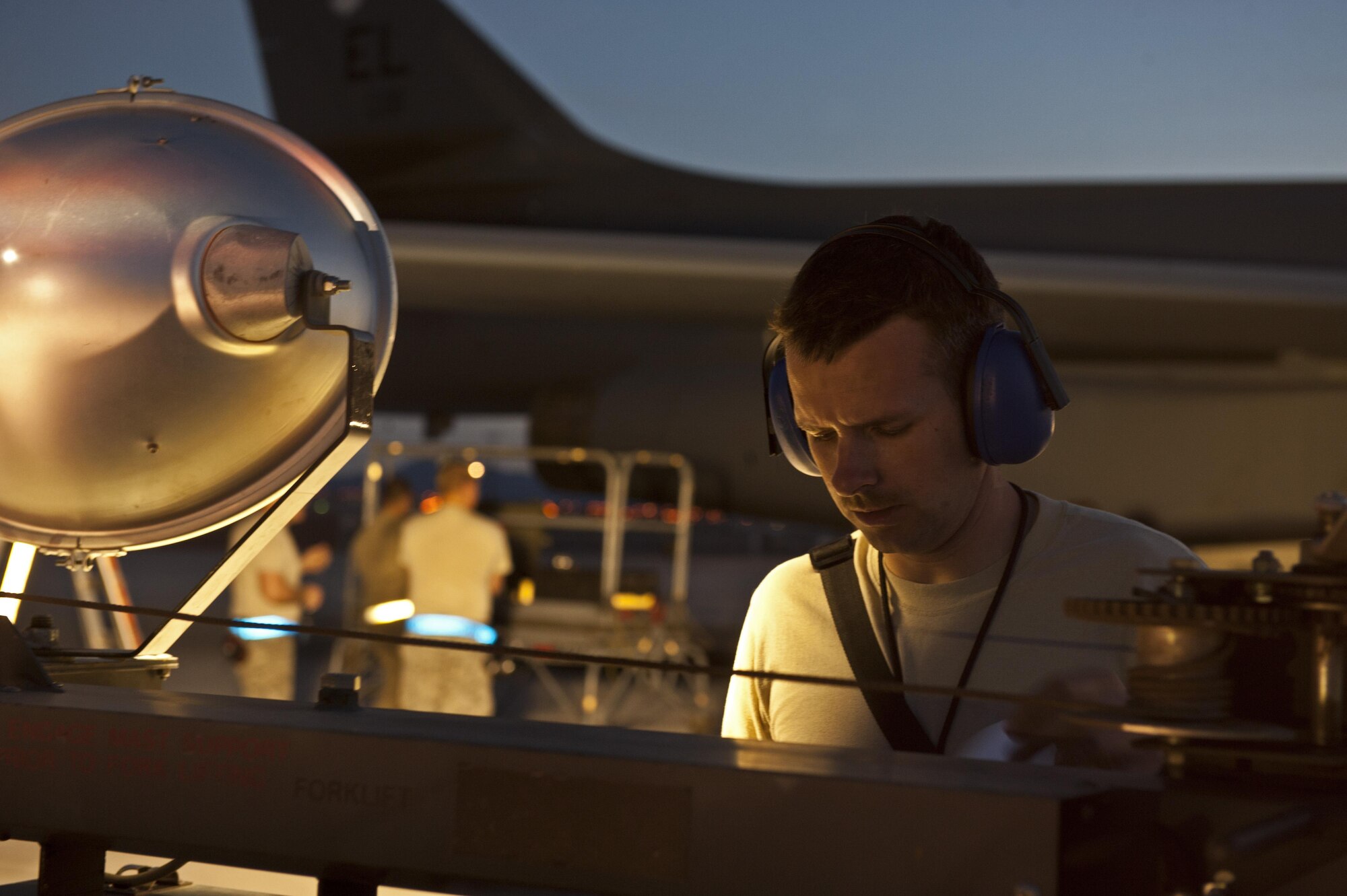 Tech. Sgt. Paul Block, instrument and flying controls specialist assigned to the 28th Aircraft Maintenance Squadron, Ellsworth Air Force Base, S.D., updates maintenance records for a B-1 Lancer prior to a Red Flag 16-2 night training sortie March, 10, 2016 at Nellis Air Force Base, Nev. The night operations aspects of Red Flag is crucial for aircrews looking to gain experience in low-light situations, giving U.S. and coalition air forces the strategic upper hand in current and future conflicts. (U.S. Air Force photo by Senior Airman Joshua Kleinholz)