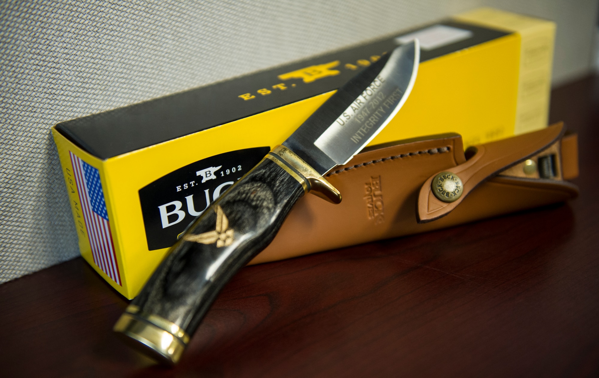 Fairchild hosted the annual Buck Knifes ceremony March 9, 2016, to honor those who have been deployed in Afghanistan and Iraq, at Fairchild Air Force Base, Wash. Graham Crutchfield started the buck knife ceremony in conjunction with the Buck family of Buck Knives to give service members a symbol of the appreciation felt by the people at home. (U.S. Air Force photo/Airman 1st Class Sean Campbell)