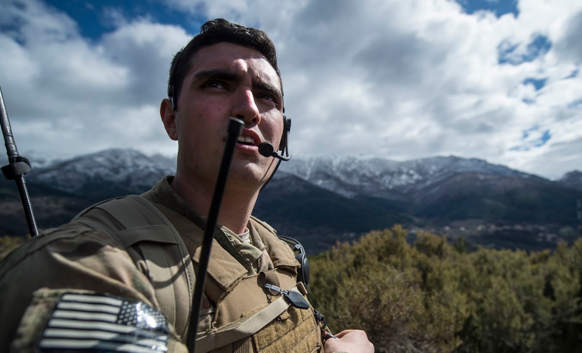 Senior Airman Gage Duvall, 2nd Air Support Operations Squadron joint terminal attack controller, guides aircraft during a training scenario during exercise Serpentex 16, March 9, 2016. Serpentex 16 is an annual French-led exercise that is designed to enhance NATO operations and training between allies and partners. Multiple NATO countries worked together throughout the exercise in order to better learn each other’s capabilities and improve in areas that fellow JTACs would be able to help. (U.S. Air Force photo/Staff Sgt. Sara Keller)
