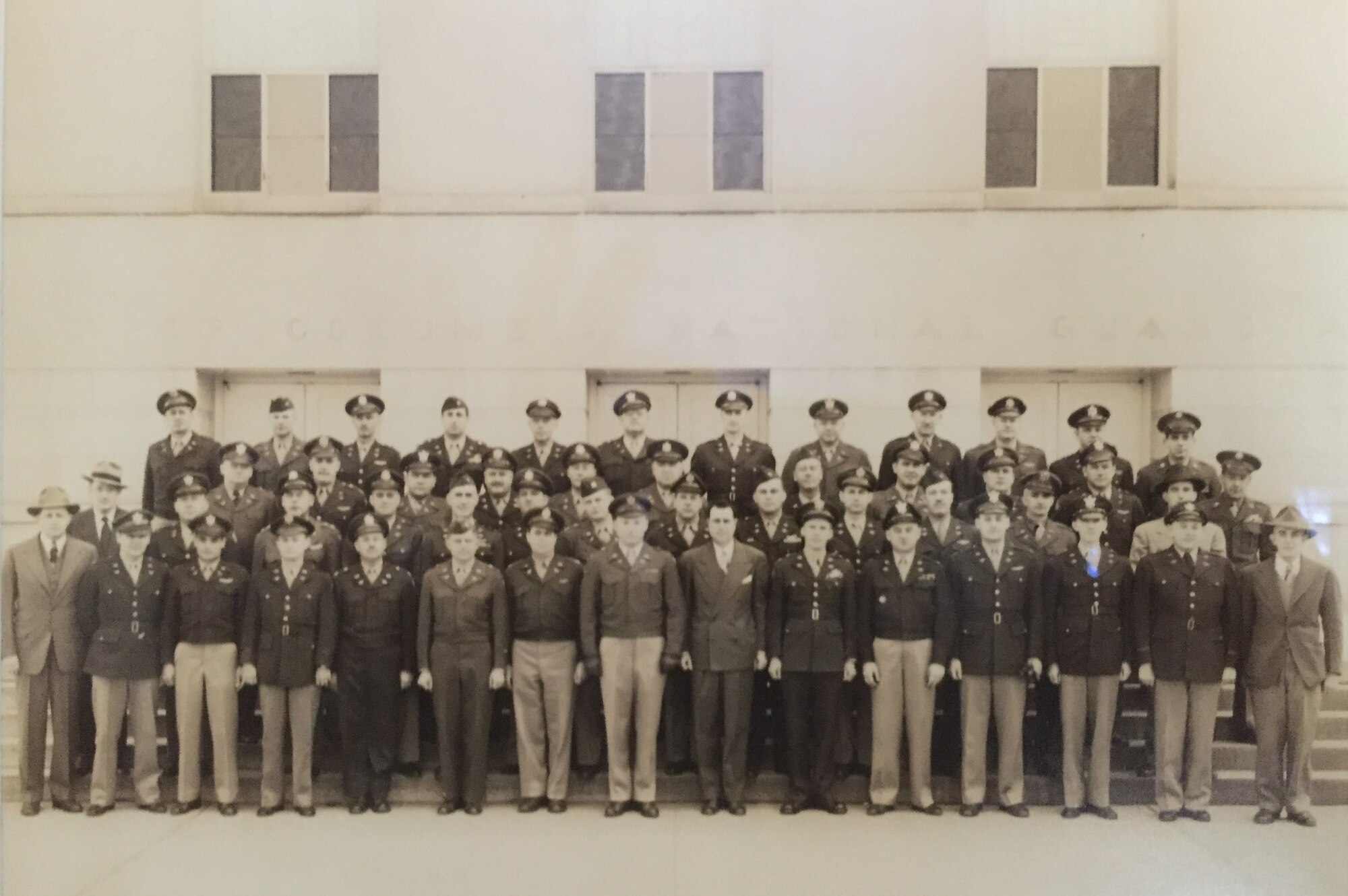 The first class of newly minted Special Agent graduates from the United States Air Force Office of Special Investigations Academy at the Washington, D.C. National Guard Armory pose for a class photo March 10, 1949. (USAFSIA photo)    