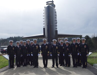 U.S. Navy Adm. Cecil D. Haney (center), U.S. Strategic Command (USSTRATCOM) commander, poses for a photo with U.S. Navy Cmdr. James McIver (center left), outgoing commander, U.S. Navy Cmdr. Ryan Heilman (center right), incoming commander, and members of the USS Nevada (SSBN 733) after the ballistic missile submarineâ€™s Blue Crew change of command ceremony at the Keyport Submarine Museum, Keyport, Wash., March 11, 2016. During the event, Haney provided remarks and presided over the ceremony recognizing the USS Nevada, an Ohio-class ballistic missile submarine based in Bangor, Wash., which is assigned to Submarine Force, U.S. Pacific Fleet (COMSUBPAC). COMSUBPAC, also designated as USSTRATCOMâ€™s Task Force 134, provides launch capability from around the globe using the Trident missile weapon system in support of USSTRATCOMâ€™s strategic deterrence mission. One of nine DoD unified combatant commands, USSTRATCOM has global strategic missions, assigned through the Unified Command Plan, which include strategic deterrence; space operations; cyberspace operations; joint electronic warfare; global strike; missile defense; intelligence, surveillance and reconnaissance; combating weapons of mass destruction; and analysis and targeting. (USSTRATCOM photo by U.S. Navy Capt. Pamela S. Kunze)