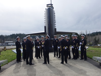 U.S. Navy Adm. Cecil D. Haney (center left), U.S. Strategic Command (USSTRATCOM) commander, speaks with Sailors after the USS Nevadaâ€™s (SSBN 733) Blue Crew change of command ceremony at the Keyport Submarine Museum, Keyport, Wash., March 11, 2016. During the event, Haney provided remarks and presided over the ceremony recognizing the USS Nevada, an Ohio-class ballistic missile submarine based in Bangor, Wash., which is assigned to Submarine Force, U.S. Pacific Fleet (COMSUBPAC). COMSUBPAC, also designated as USSTRATCOMâ€™s Task Force 134, provides launch capability from around the globe using the Trident missile weapon system in support of USSTRATCOMâ€™s strategic deterrence mission. One of nine DoD unified combatant commands, USSTRATCOM has global strategic missions, assigned through the Unified Command Plan, which include strategic deterrence; space operations; cyberspace operations; joint electronic warfare; global strike; missile defense; intelligence, surveillance and reconnaissance; combating weapons of mass destruction; and analysis and targeting. (USSTRATCOM photo by U.S. Navy Capt. Pamela S. Kunze)
