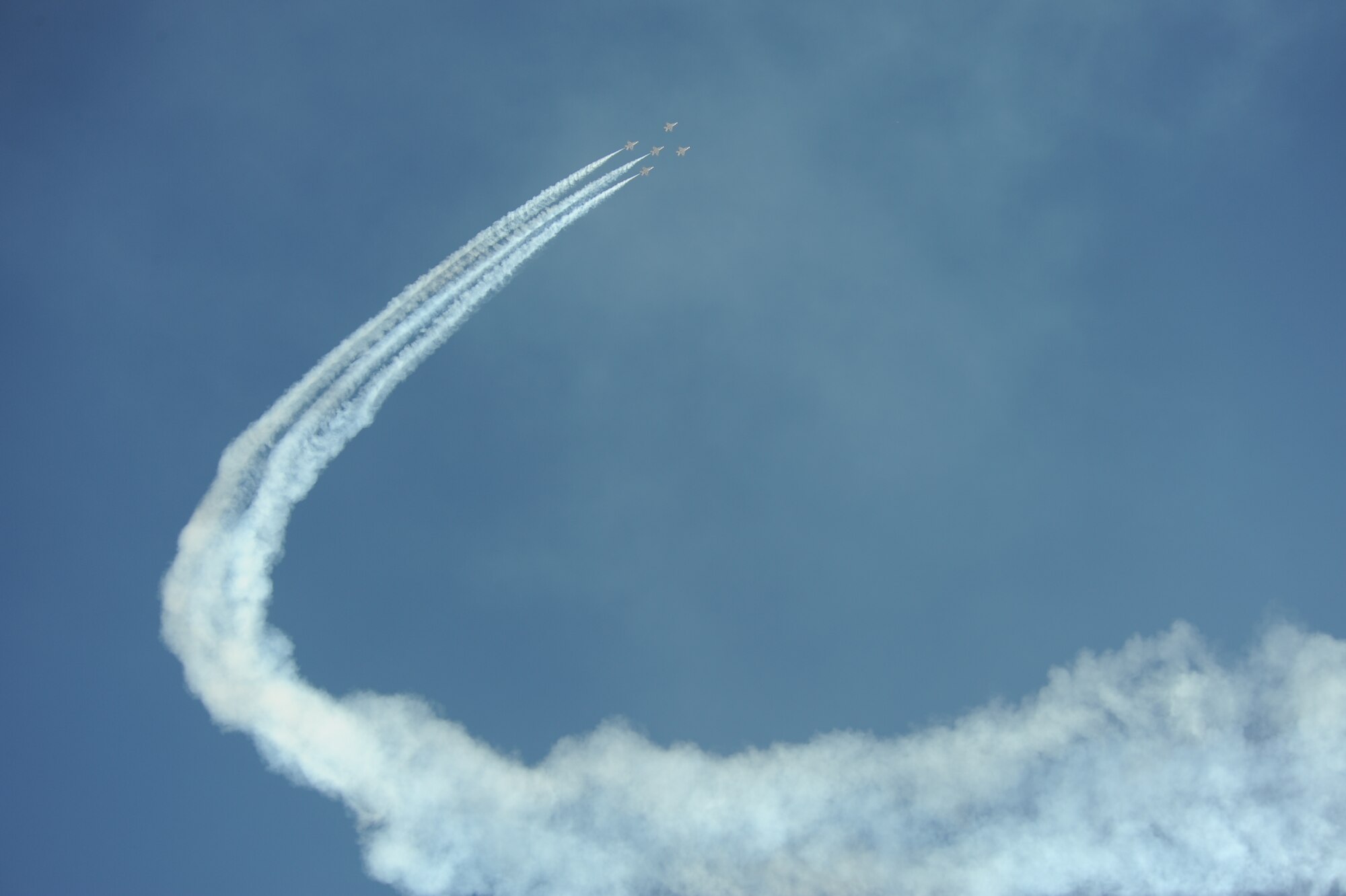 The U.S. Air Force Air Demonstration Squadron, the Thunderbirds, performs aerial maneuvers during the Thunder and Lightning over Arizona Open House at Davis-Monthan Air Force Base, Ariz., March 13, 2016. The hour long demonstration gives spectators the chance to witness the precision maneuvers and capabilities the fighter pilots must possess into order to fly the F-16 Fighting Falcon. (U.S. Air Force photo by Airman Nathan H. Barbour/Released)