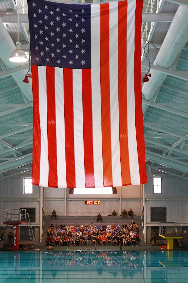 Educators from Pennsylvania, New York, and Vermont are shown the requirements to pass the basic swimmer portion of recruit training at Marine Corps Recruit Depot Parris Island, S.C., March 9, 2016. The educators were given the opportunity to participate in a variety of activities and also received classes on Marine Corps opportunities for potential future Marines.  (U.S. Marine Corps photo by Cpl. Brandon Thomas)