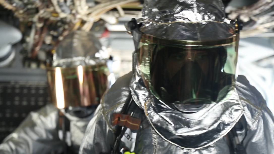 Aircraft Rescue and Fire Fighting Marines search for injured Marines on an MV-22B Osprey during a simulated hard landing at Marine Corps Air Station New River March 7, 2016. Crash fire rescue conducts the simulated drill multiple times a week to guarantee their readiness and response to emergencies. 