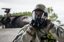 Staff Sgt. Matthew Harris, 919th Special Operations Civil Engineer Squadron, gears up prior to a live-fire training exercise March 4 at Hurlburt Field, Fla.  The Reserve Airmen teamed with their active-duty special operations firefighters to complete their annual live-fire training during the March unit training assembly.  (U.S. Air Force photo/Tech. Sgt. Sam King)