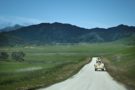 Humvees, belonging to the 475th Engineer Company (Horizontal), an Army Reserve unit from Puerto Rico, ride in a convoy to practice their Engineer skills during Combat Support Training Exercise 78-16-01 at Fort Hunter Liggett, Calif., March 8, 2016. CSTX 78-16-01 is a U.S. Army Reserve exercise conducted at multiple locations across the country designed to challenge combat support units and Soldiers to improve and sustain skills necessary during a deployment. (U.S. Army photo by Staff Sgt. Dalton Smith/Released)