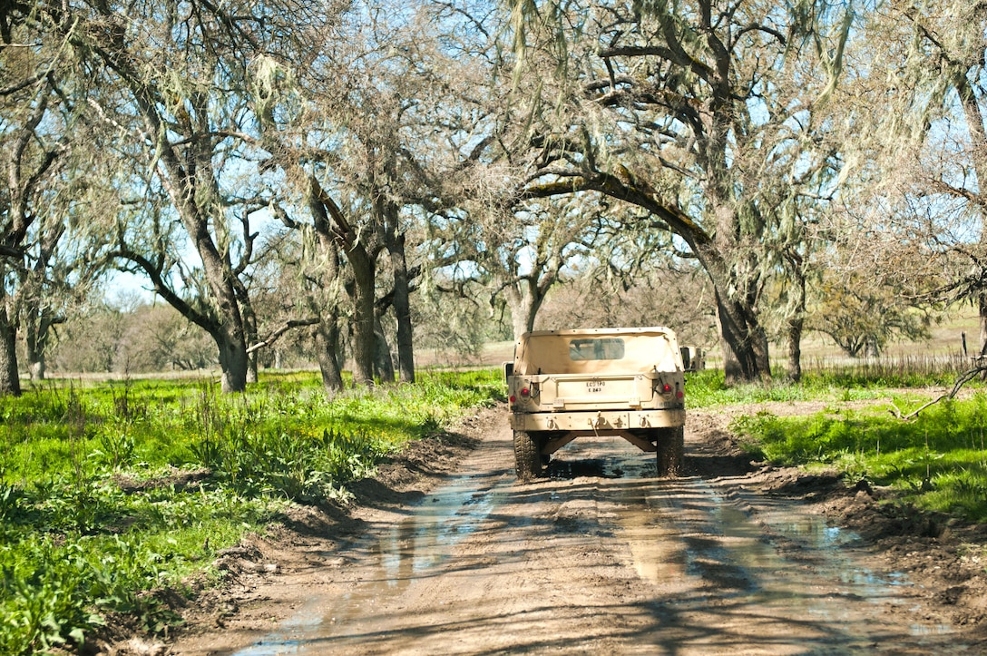 Humvees, belonging to the 475th Engineer Company (Horizontal), an Army Reserve unit from Puerto Rico, ride in a convoy to practice their Engineer skills during Combat Support Training Exercise 78-16-01 at Fort Hunter Liggett, Calif., March 8, 2016. CSTX 78-16-01 is a U.S. Army Reserve exercise conducted at multiple locations across the country designed to challenge combat support units and Soldiers to improve and sustain skills necessary during a deployment. (U.S. Army photo by Staff Sgt. Dalton Smith/Released)