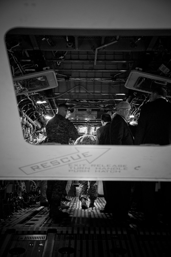 Commandant of the Marine Corps Gen. Robert B. Neller listens to an expert inside a CH-53K Super Stallion aircraft at Sikorsky Aircraft Corporation, Jupiter, Fla., March 8, 2016. Neller visited the facility to get an overview of the CH-53K program and visit Marines. (U.S. Marine Corps photo illustration by Staff Sgt. Gabriela Garcia/Released)
