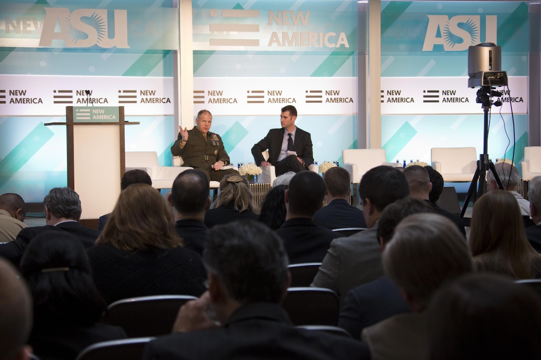 Commandant of the Marine Corps Gen. Robert B. Neller speaks during the Future of War conference at Washington, D.C., March 10, 2016. Neller discussed challenges the Marines will likely face in the future and answered questions from the audience. (U.S. Marine Corps photo by Staff Sgt. Gabriela Garcia/Released)