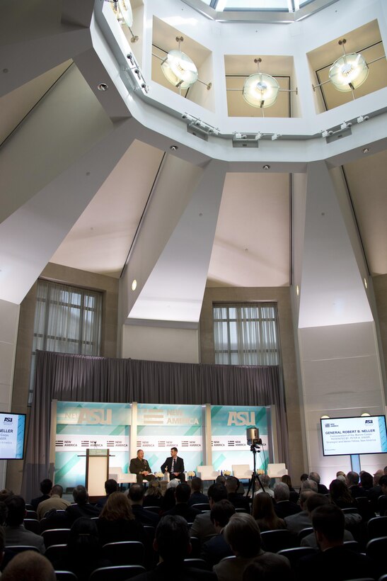 Commandant of the Marine Corps Gen. Robert B. Neller speaks during the Future of War conference at Washington, D.C., March 10, 2016. Neller discussed challenges the Marines will likely face in the future and answered questions from the audience. (U.S. Marine Corps photo by Staff Sgt. Gabriela Garcia/Released)