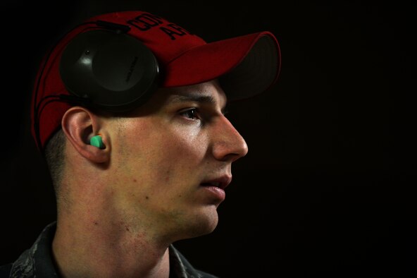U.S. Air Force Staff Sgt. David Ward, 20th Security Forces Squadron combat arms instructor, inspects the firing line during combat arms training at Shaw Air Force Base, S.C., March 8, 2016. In 2015, approximately 4,000 students came through combat arms to qualify on either an M4 carbine or M9 pistol, firing a total of 420,000 rounds. (U.S. Air Force photo by Senior Airman Michael Cossaboom)