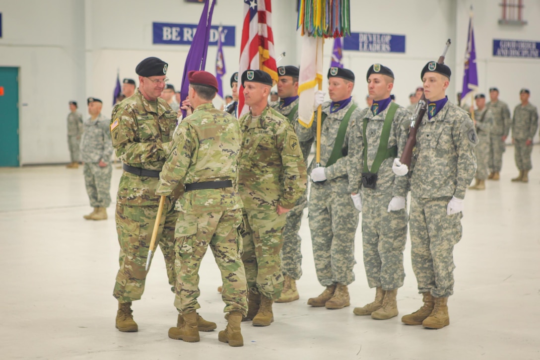 Soldiers from the 350th Civil Affairs Command welcome newly promoted Brig. Gen. Jeffrey Coggin during an assumption-of-command ceremony held at Naval Air Station Pensacola on March 12.