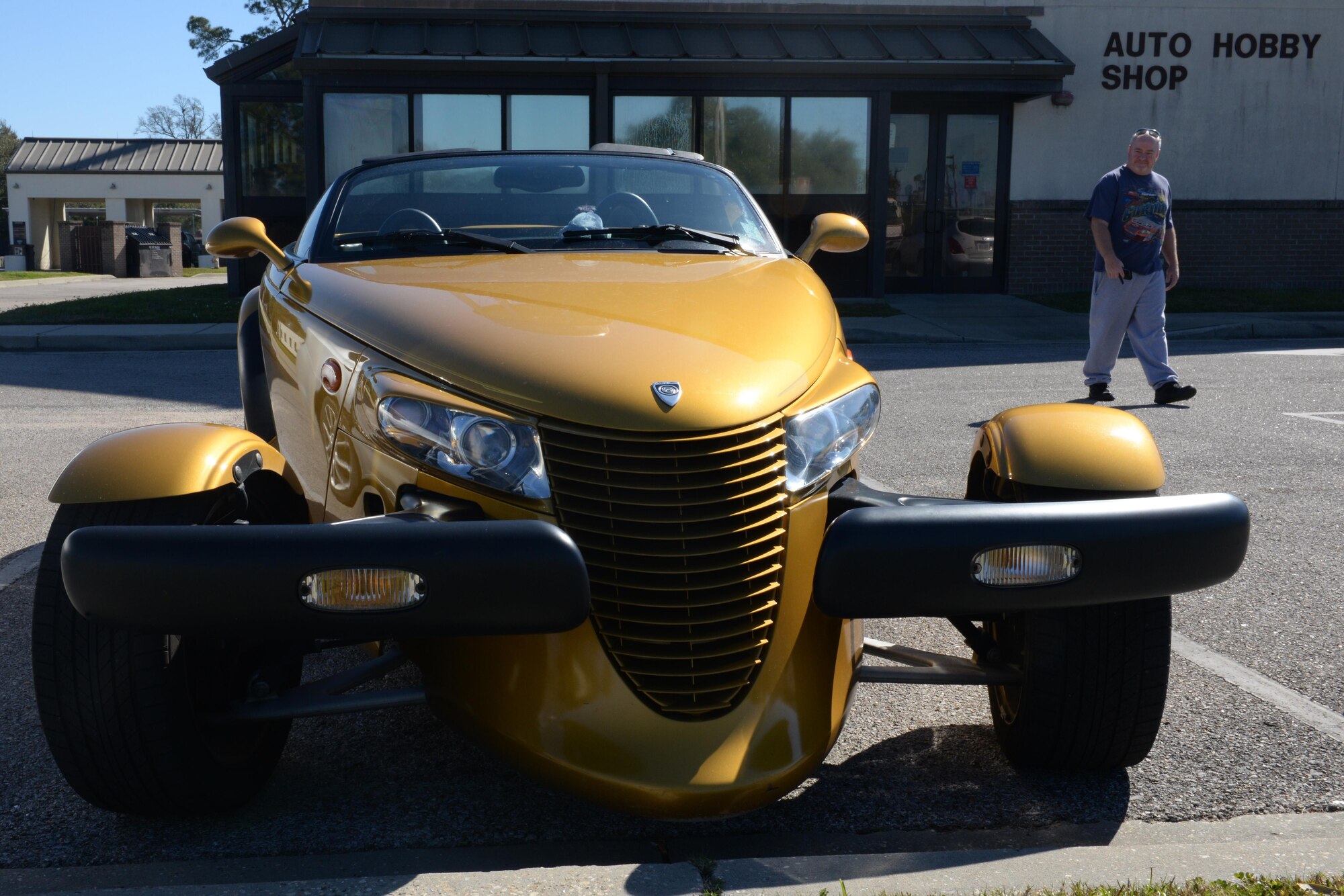 Bart Bosarge, Gaudé Lanes Bowling Center manager, looks at his 2002 Chrysler Prowler outside the Auto Hobby Shop at Keesler Air Force Base, Ms. Feb. 28, 2016. The Auto Hobby Shop is open to anyone with base access and is open Friday from 12 p.m. – 7 p.m. and Saturday and Sunday 9 a.m. – 4 p.m.