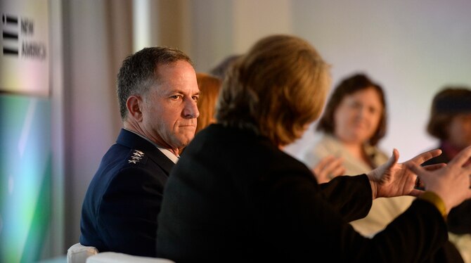 Air Force Vice Chief of Staff Gen. David L. Goldfein participates in a panel discussion during the second annual "Future of War" conference, hosted by the New American Foundation in Washington, D.C., March 10, 2016. (U.S. Air Force photo/Scott M. Ash) 