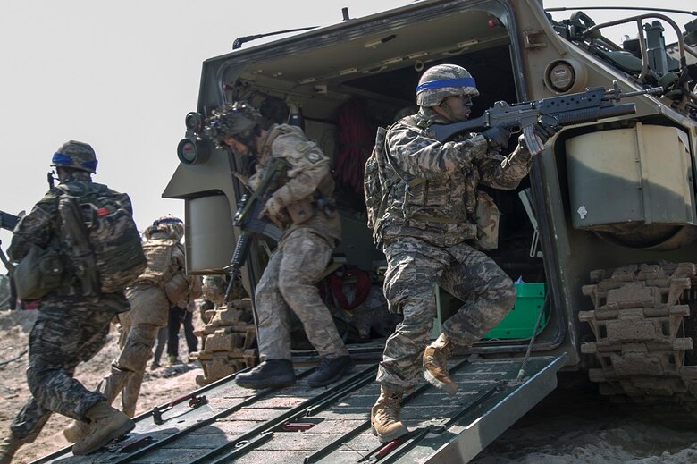 U.S. Marine Corps, Republic of Korea Marines Corps, New Zealand Army and Australian Army conduct amphibious assault training at Doksukri Beach, South Korea, March 12, 2016, during Exercise Ssang Yong 16. Ssang Yong 16 is a biennial military exercise focused on strengthening the amphibious landing capabilities of the U.S. and its allies. (U.S. Marine Corps photo by Sgt. Briauna Birl/RELEASED)