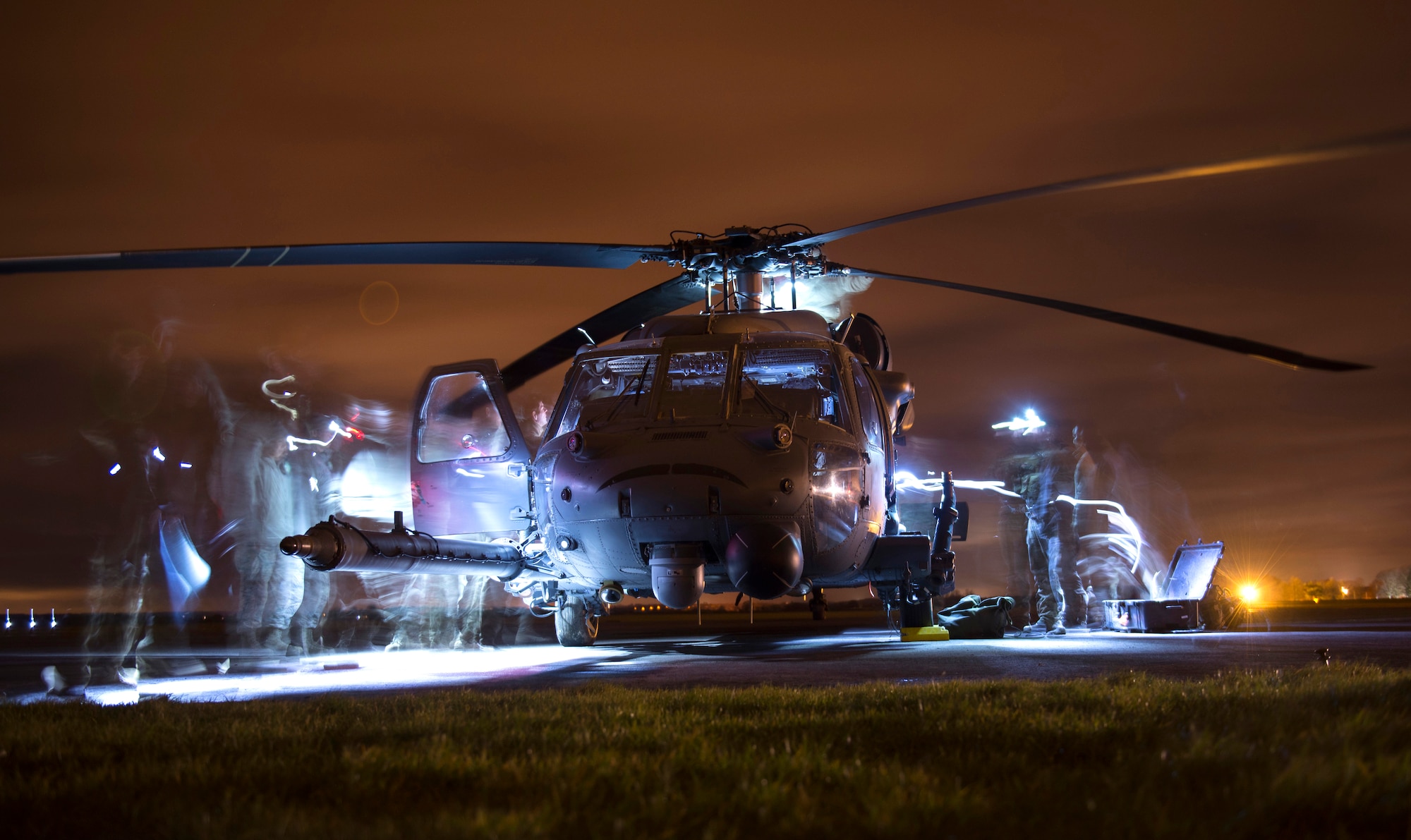 Members of the 56th Rescue Squadron conduct post-flight inspections on an HH-60G Pave Hawk during exercise Voijek Valour at Hullavington Airfield, England, March 4, 2016. The aircraft has proven itself in combat search and rescue missions since Operation Desert Storm and continues the pararescue CSAR mission to this day. (U.S. Air Force photo/Staff Sgt. Emerson Nuñez)