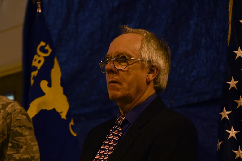 Philip Shailer an electrician with the 423rd Civil Engineer Squadron waits for his retirement ceremony to begin, Febuary 26, 2016, at RAF Alconbury, United Kingdom. Shailer has worked on RAF Alconbury since 1968. 