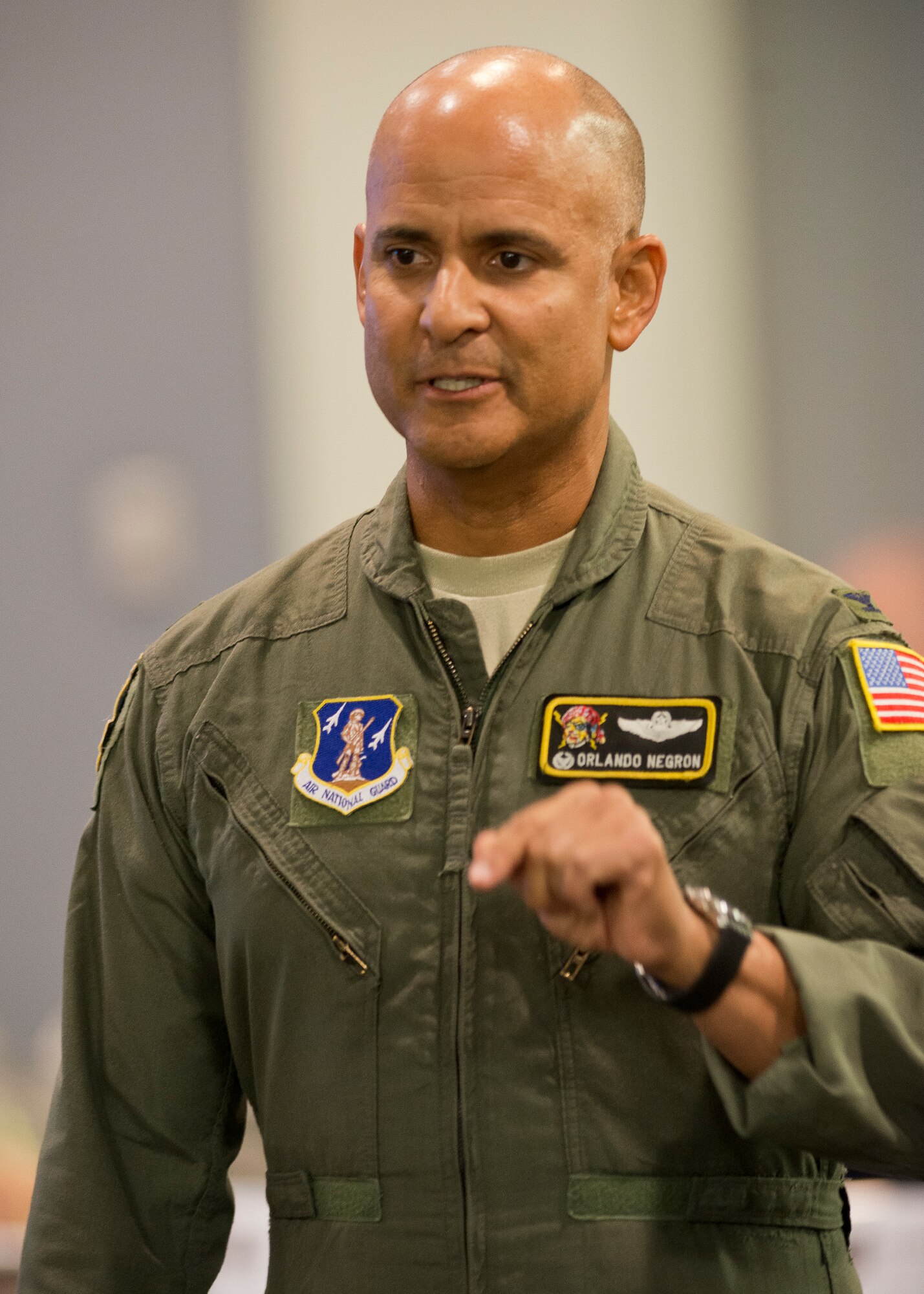 U.S. Air Force Col. Orlando E. Negron, Joint Force Headquarters Puerto Rico Air National Guard director of operations, introduces the first PRANG State of the Commonwealth briefing, March 1, 2016. The 156th Airlift Wing leadership of the PRANG presented their SoC briefing before the Air National Guard Readiness Center at Joint Base Andrews Air Force Base, Maryland. (U.S. Air National Guard photo by Master Sgt. Marvin R. Preston)