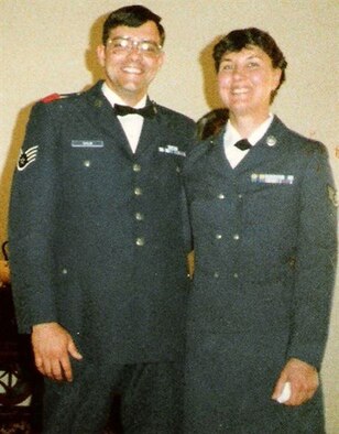 YOUNGSTOWN AIR RESERVE STATION, Ohio — Then Staff Sgt. Fran Taylor with her husband Staff Sgt. John Taylor, a distinguished graduate from NCO Leadership School at what was then Grissom Air Force Base, Ind., while it was still an active duty installation. (U.S. Air Force/Courtesy photo)
