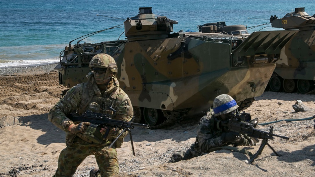 U.S. Marine Corps, Republic of Korea Marines Corps, New Zealand Army and Australian Army conduct amphibious assault training at Doksukri Beach, South Korea, March 12, 2016, during Exercise Ssang Yong 16. Ssang Yong 16 is a biennial military exercise focused on strengthening the amphibious landing capabilities of the U.S. and its allies. 