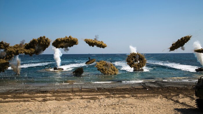 U.S. Marine Corps, Republic of Korea Marines Corps, New Zealand Army and Australian Army conduct amphibious assault training at Doksukri Beach, South Korea, March 12, 2016, during Exercise Ssang Yong 16. Ssang Yong 16 is a biennial military exercise focused on strengthening the amphibious landing capabilities of the U.S. and its allies. 