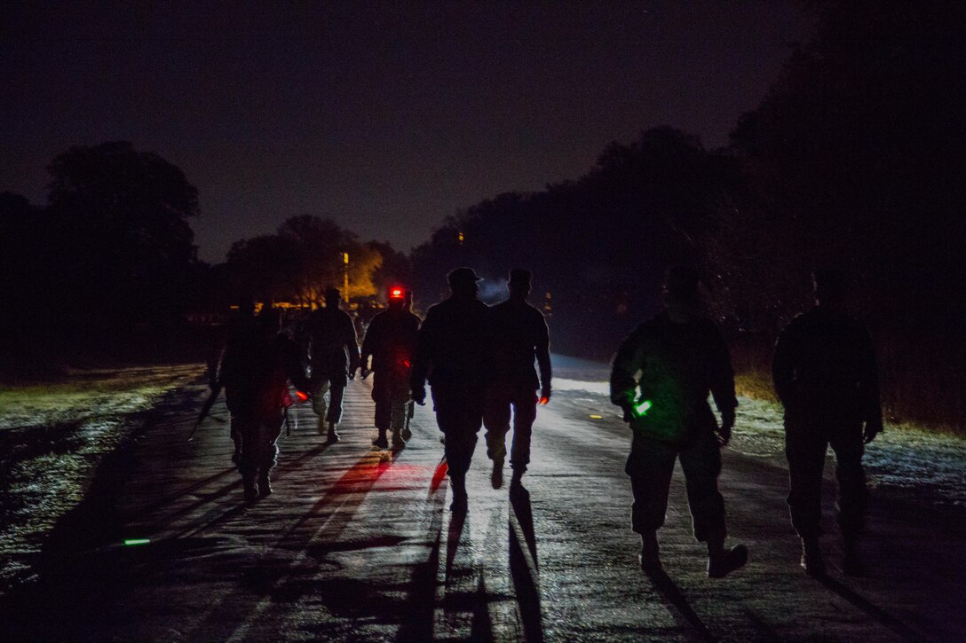 U.S. Army Soldiers from the 80th Training Command compete in a six mile ruck march during the 80th Training Command Best Warrior Competition (BWC) 2016, in conjunction with 99th Regional Support Command, at Camp Bullis, Texas, March 11, 2016. The BWC is an annual competition to identify the strongest and most well-rounded Soldiers through the accomplishment of physical and mental challenges, as well as basic Soldier skills. (U.S. Army photo by Spc. Steven Cope/Released).