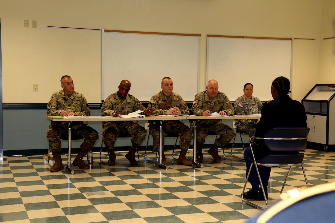 U.S. Army Spc. David Yvonne Wiggins, assigned to 7th Battalion 95th Regiment, Grand Prairie, Texas, participate the board during the 80th Training Command 2016 Best Warrior Competition (BWC) in conjunction with 99th Regional Support Command at Camp Bullis, Texas, March 11, 2016. The BWC is an annual competition to identify the strongest and most well-rounded Soldiers through the accomplishment of physical and mental challenges, as well as basic Soldier skills. (U.S. Army photo by Spc. Darnell Torres/Released).