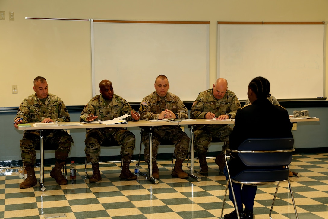 U.S. Army Spc. David Yvonne Wiggins, assigned to 7th Battalion 95th Regiment, Grand Prairie, Texas, participate the board during the 80th Training Command 2016 Best Warrior Competition (BWC) in conjunction with 99th Regional Support Command at Camp Bullis, Texas, March 11, 2016. The BWC is an annual competition to identify the strongest and most well-rounded Soldiers through the accomplishment of physical and mental challenges, as well as basic Soldier skills. (U.S. Army photo by Spc. Darnell Torres/Released).
