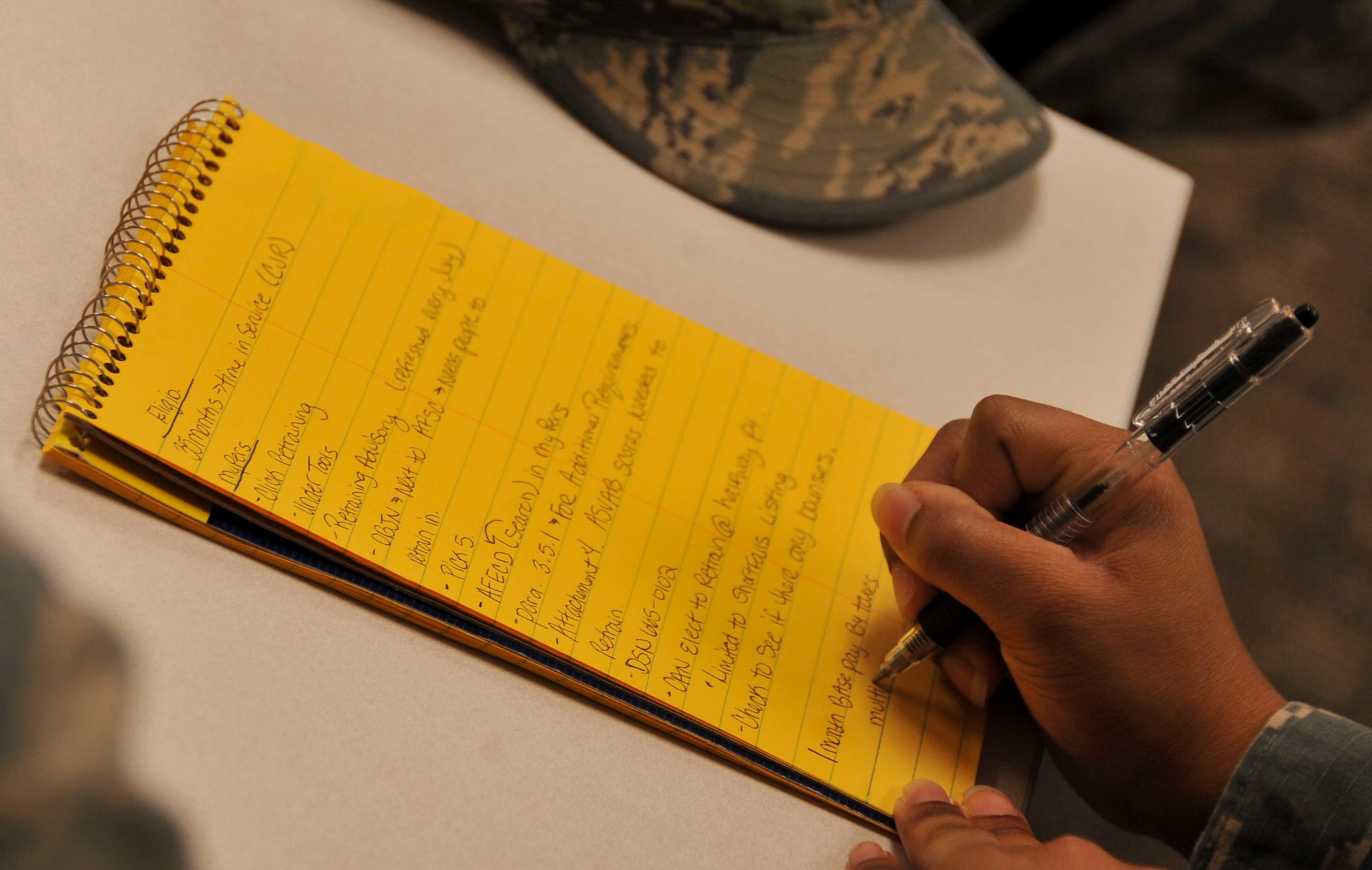 An Airman takes notes during a retraining seminar at Barksdale Air Force Base, La., March 3, 2016. Retraining 101 seminars are held the first Thursday of every month. For more information or to sign up for a seminar, call 456-4957. (U.S. Air Force photo/Senior Airman Amanda Morris)