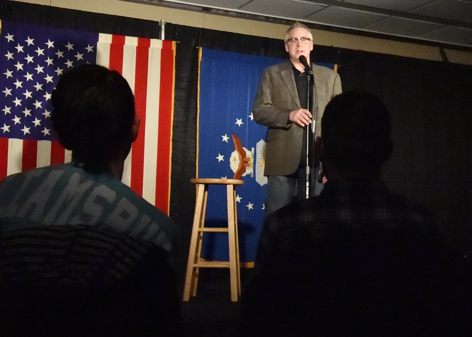 Headliner Jack Wilson performs for the comedy show here March 5, 2016. The comedy show was sponsored by the chief’s group. (U.S. Air Force photo by Staff Sgt. Rachel Kocin)