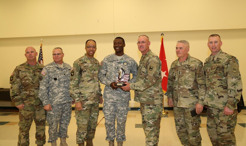 U.S. Army Spc. Georges Weeks,  assigned to 8/80th Quartermaster Battalion Fort Pickett, 2016 Soldier winner of Best Warrior Competition soldier during the 80th Training Command 2016 Best Warrior Competition (BWC) in conjunction with 99th Regional Support Command at Camp Bullis, Texas, March 11, 2016. The BWC is an annual competition to identify the strongest and most well-rounded Soldiers through the accomplishment of physical and mental challenges, as well as basic Soldier skills. (U.S. Army photo by Spc. Darnell Torres/Released).