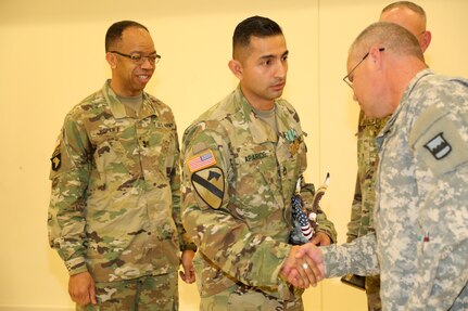 U.S. Army Sgt. 1st Class Daniel Aparicio, assigned to Regional Training Maintenance, Fort Devens, Mass., winner of 2016 Best Warrior Competition  during the 80th Training Command 2016 Best Warrior Competition (BWC) in conjunction with 99th Regional Support Command at Camp Bullis, Texas, March 11, 2016. The BWC is an annual competition to identify the strongest and most well-rounded Soldiers through the accomplishment of physical and mental challenges, as well as basic Soldier skills. (U.S. Army photo by Spc. Darnell Torres/Released).