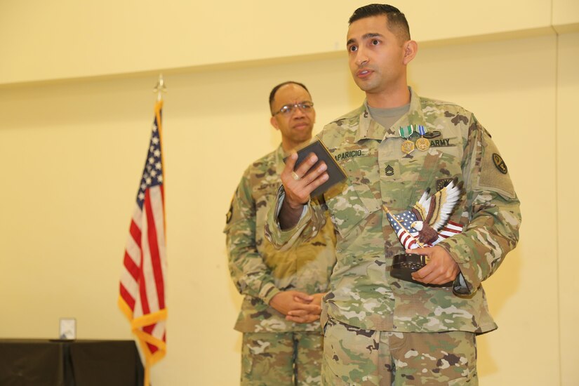U.S. Army Sgt. 1st Class Daniel Aparicio, assigned to Regional Training Maintenance, Fort Devens, Mass., winner of 2016 Best Warrior Competition  during the 80th Training Command 2016 Best Warrior Competition (BWC) in conjunction with 99th Regional Support Command at Camp Bullis, Texas, March 11, 2016. The BWC is an annual competition to identify the strongest and most well-rounded Soldiers through the accomplishment of physical and mental challenges, as well as basic Soldier skills. (U.S. Army photo by Spc. Darnell Torres/Released).