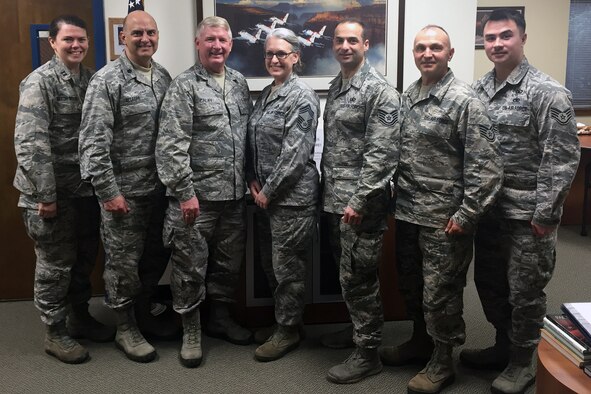 Chaplain (Col.) Gary Califf, Air Force Reserve Command chief chaplain with Citizen Airmen from the 446th Airlift Wing Chaplain Corps during the March Reserve weekend here March 6, 2016. (Courtesy photo)