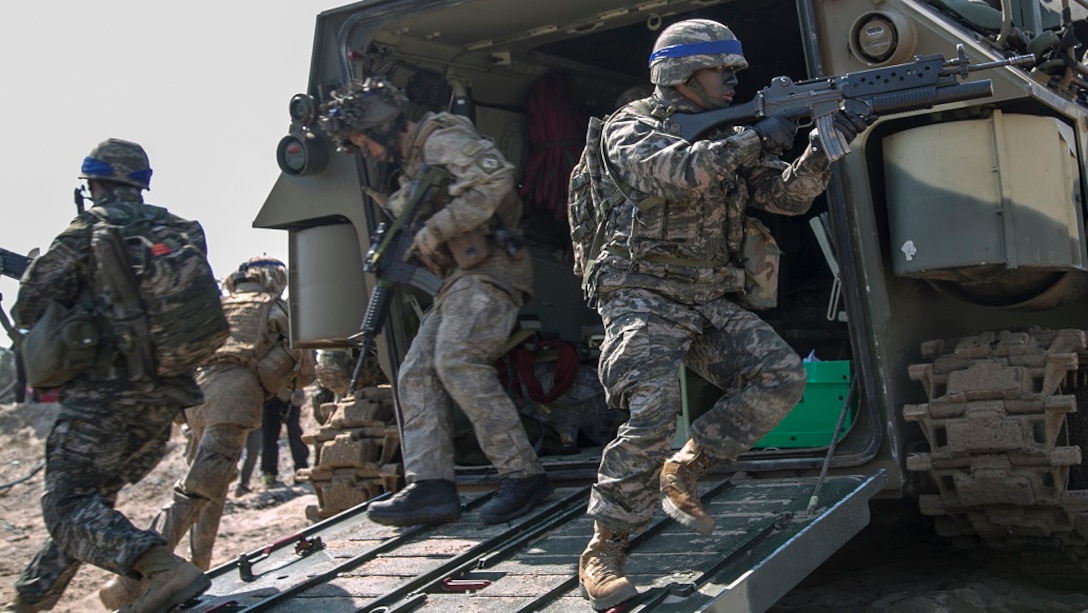 U.S. Marine Corps, Republic of Korea Marines Corps, New Zealand Army and Australian Army conduct amphibious assault training at Doksukri Beach, South Korea, March 12, 2016, during Exercise Ssang Yong 16. Ssang Yong 16 is a biennial military exercise focused on strengthening the amphibious landing capabilities of the U.S. and its allies. 