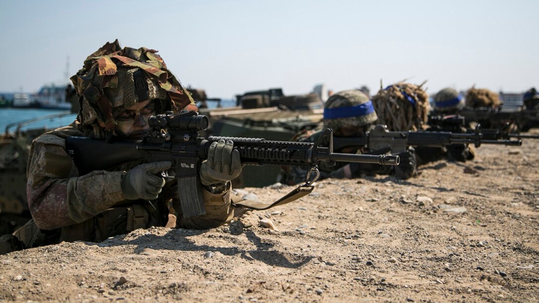 U.S. Marine Corps, Republic of Korea Marines Corps, New Zealand Army and Australian Army conduct amphibious assault training at Doksukri Beach, South Korea, March, 12, 2016, during Exercise Ssang Yong 16. Ssang Yong 16 is a biennial military exercise focused on strengthening the amphibious landing capabilities of the U.S. and its allies. 