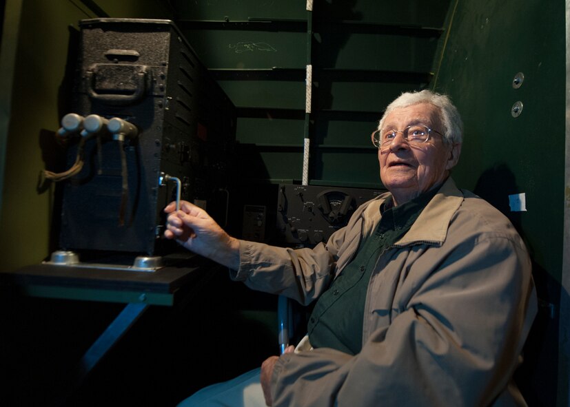 Ray Pegram, a C-47A Skytrain radio operator veteran, sits at the radio operator station inside the C-47A Skytrain “Turf and Sport Special,” March 12, 2016, at the Air Mobility Command Museum on Dover Air Force Base, Del. Pegram travelled from his home in Spinedale, N.C. to take part in the day’s program. (U.S. Air Force photo/Senior Airman Zachary Cacicia)