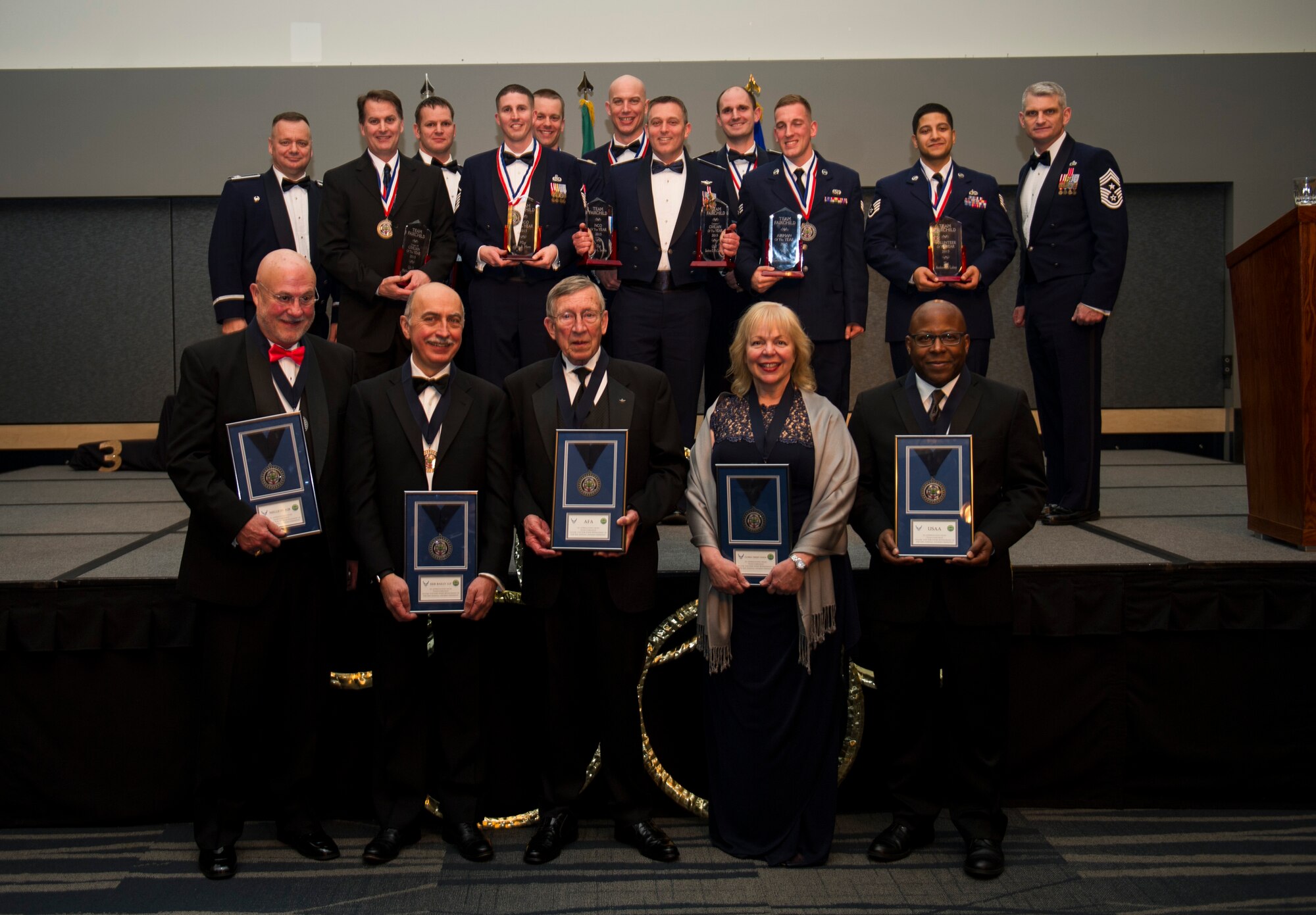 Winners for the Team Fairchild annual awards pose for a photo March, 11, 2016, Spokane, Wash (U.S. Air Force photo/Airman 1st Class Sean Campbell)