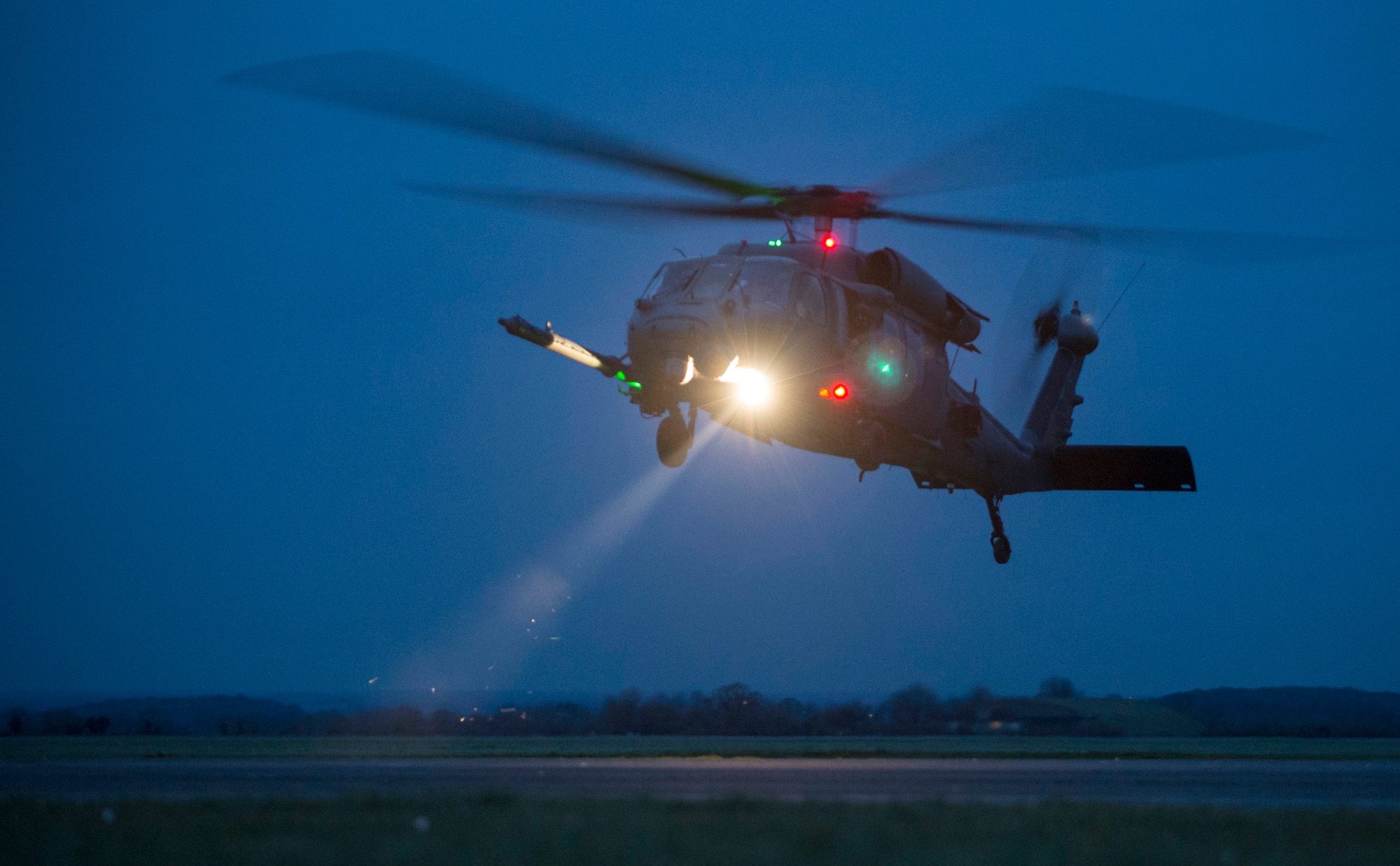 An HH-60G Pave Hawk from the 56th Rescue Squadron prepares to land during exercise Voijek Valour at Hullavington Airfield, England, March 3, 2016. The aircraft has proven itself in combat search and rescue missions since Operation Desert Storm and continues the pararescue CSAR mission to this day. (U.S. Air Force photo/Staff Sgt. Emerson Nuñez)
