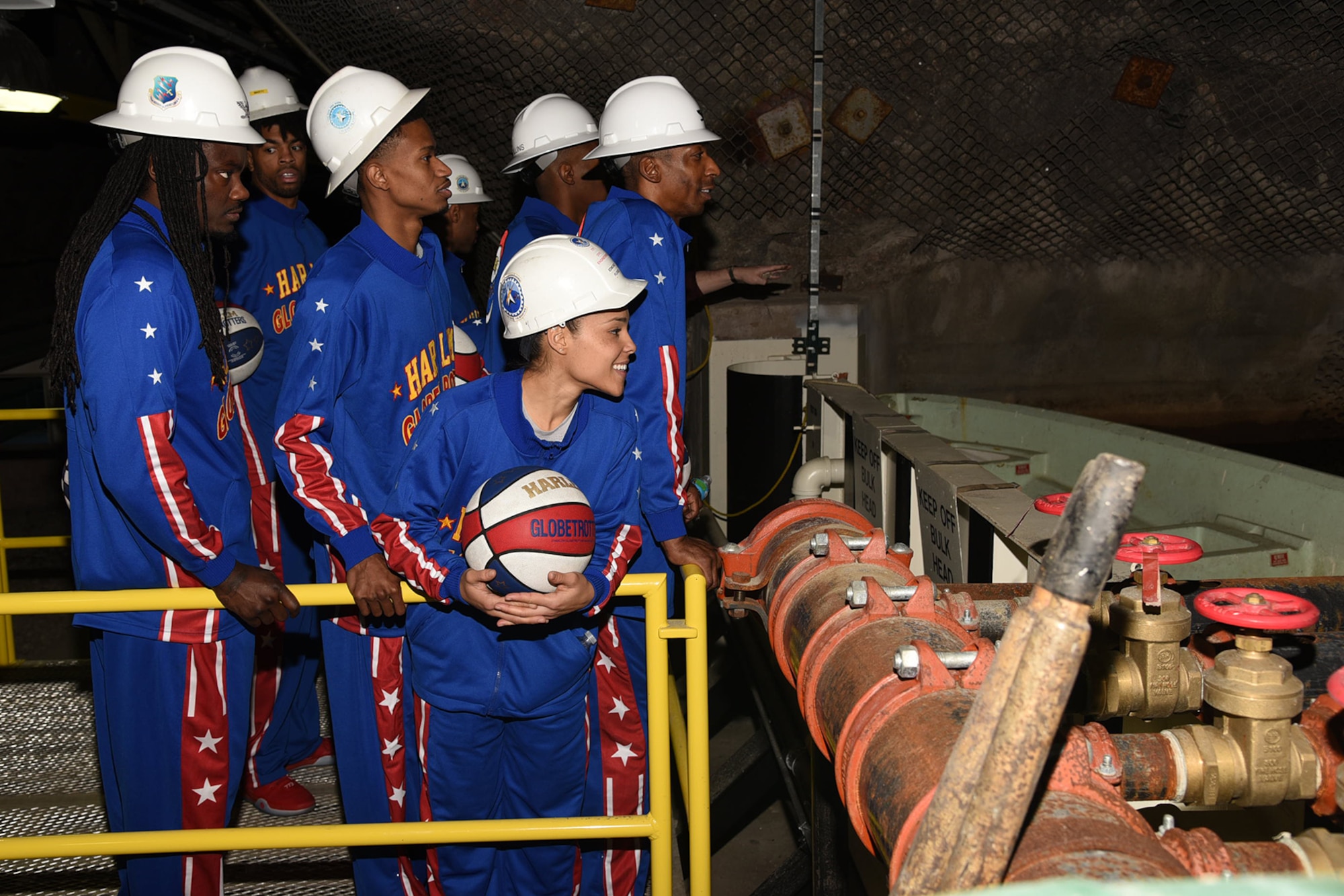 PETERSON AIR FORCE BASE, Colo. - The Harlem Globetrotters view one of the lakes inside Cheyenne Mountain Air Force Station during a visit March 10, 2016. The Globetrotters, who are celebrating their 90th year, visited and toured “Behind the Blast Doors” as part of the CMAFS ongoing 50th Anniversary celebration. (U.S. Air Force photo by Robb Lingley)