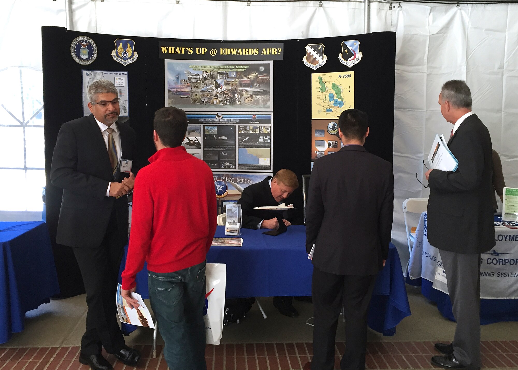 A three-man team from Edwards AFB took a trip to the state capitol Feb. 29 - March 1 to tell the story of Edwards at the fourth annual 2016 California Aerospace Days. The two-day conference for legislators at the California State Capitol brought together state lawmakers and their staff to learn more about the importance of aerospace to California. (Courtesy photo)


