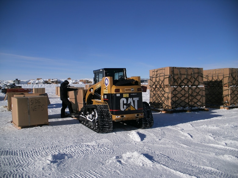 Three Airmen with the 109th Airlift Wing were tasked to build and inspect pallets of excess and obsolete materials in January 2016 currently stored at the South Pole. The team built 73 pallets in 11 days. (Courtesy photo)