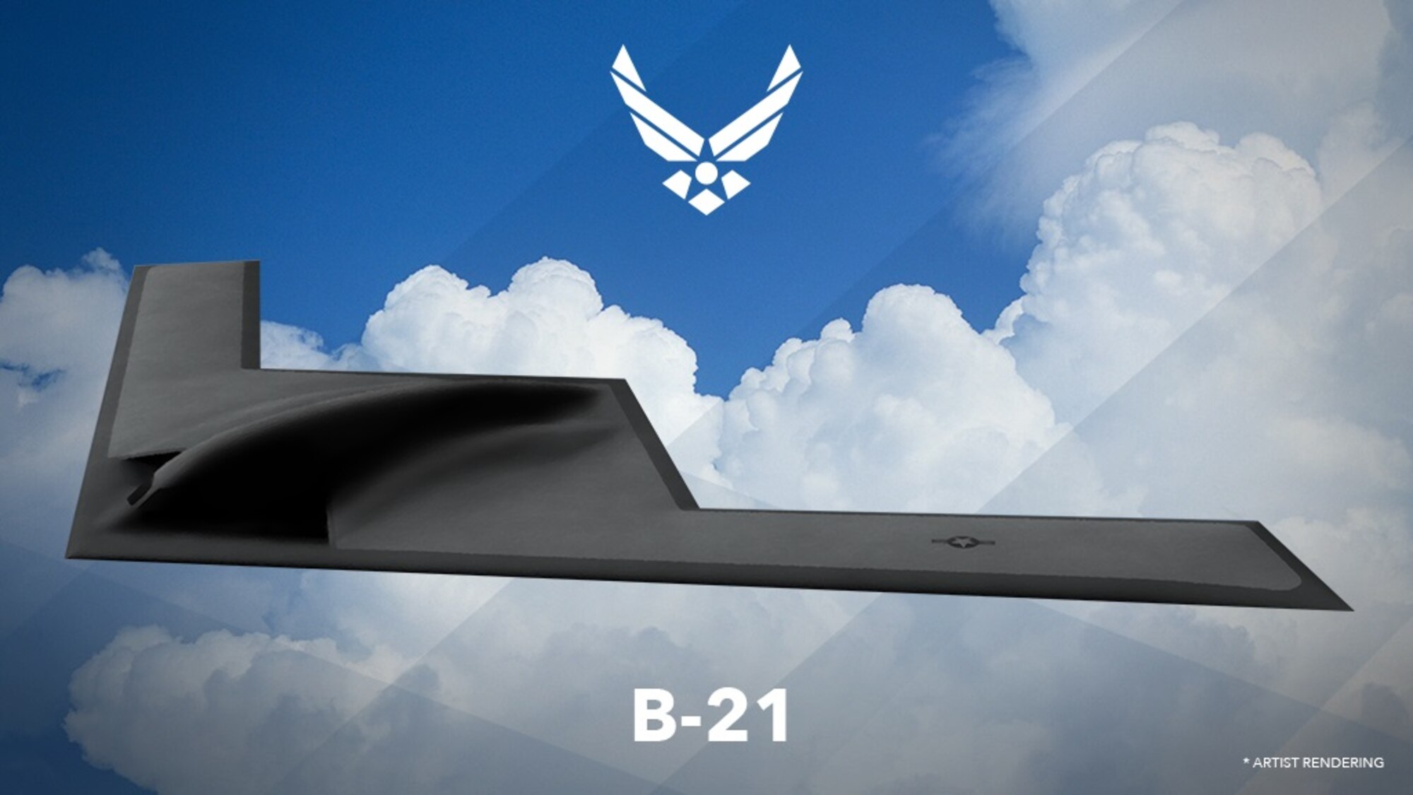 An artist's rendering of the B-21 Long-Range Strike Bomber. Air Force Secretary Deborah Lee James revealed the first rendering of the Long Range Strike Bomber, designated the B-21, at the Air Force Association’s Air Warfare Symposium Feb. 26, 2016, in Orlando, Fla., and announced the Air Force will be taking suggestions from Airmen to help decide the name of the bomber.
