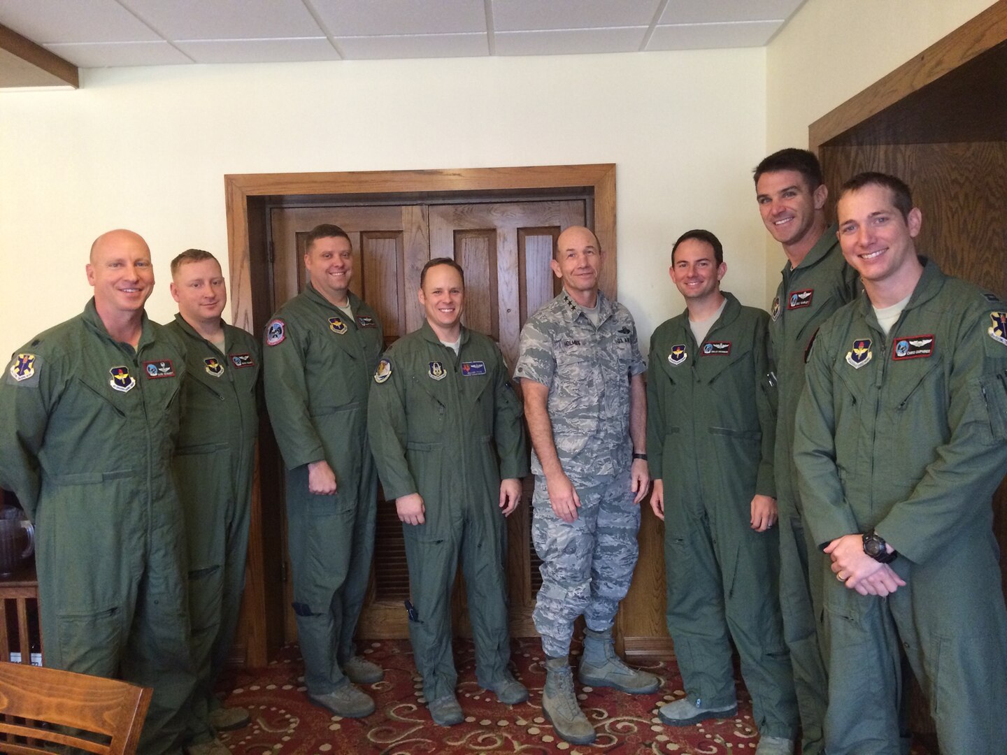 Members of the 435th Fighter Training Squadron stand with Lt. Gen. James M. Holmes
(center), Air Force Deputy Chief of Staff.